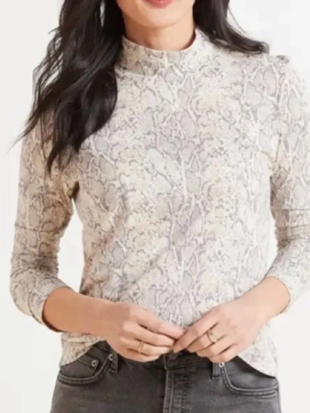 Rails Women’s Ray Ivory Snakeskin Print Long Sleeve Top Mockneck Size S NWT